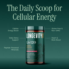 Longevity Rx Liv120 powder-dispensing setup shows easy daily mixing.