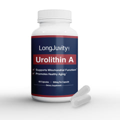 LongJuvity Labs Urolithin A bottle supports daily energy and focus.