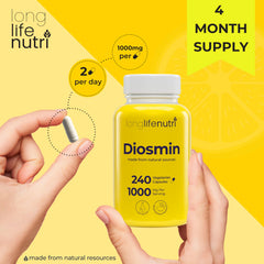 LongLifeNutri Diosmin 1000mg pill organizer included with bottle.