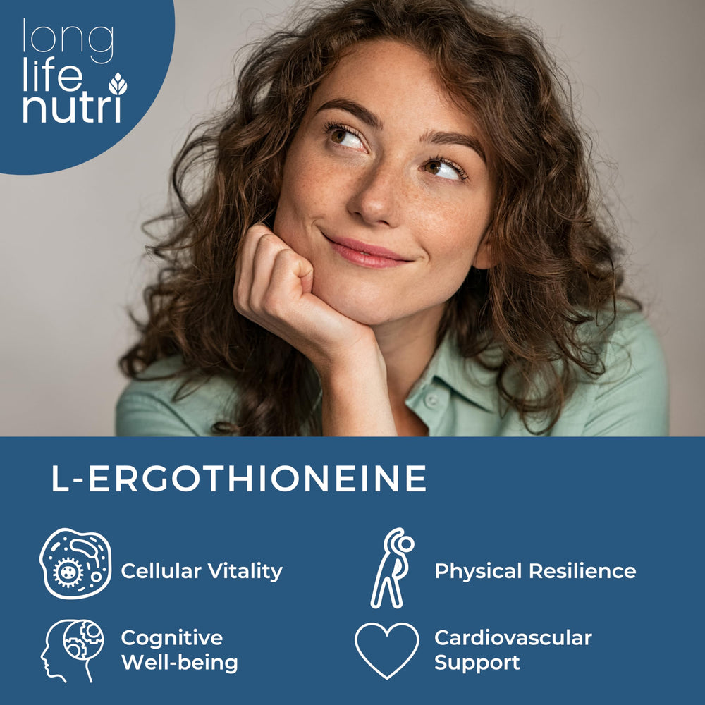 Lifestyle scene with LongLifeNutri L-Ergothioneine as part of a wellness routine.