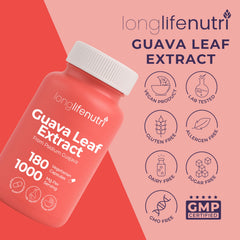 LongLifeNutri Guava Leaf Extract lifestyle shot with capsules ready for daily use.