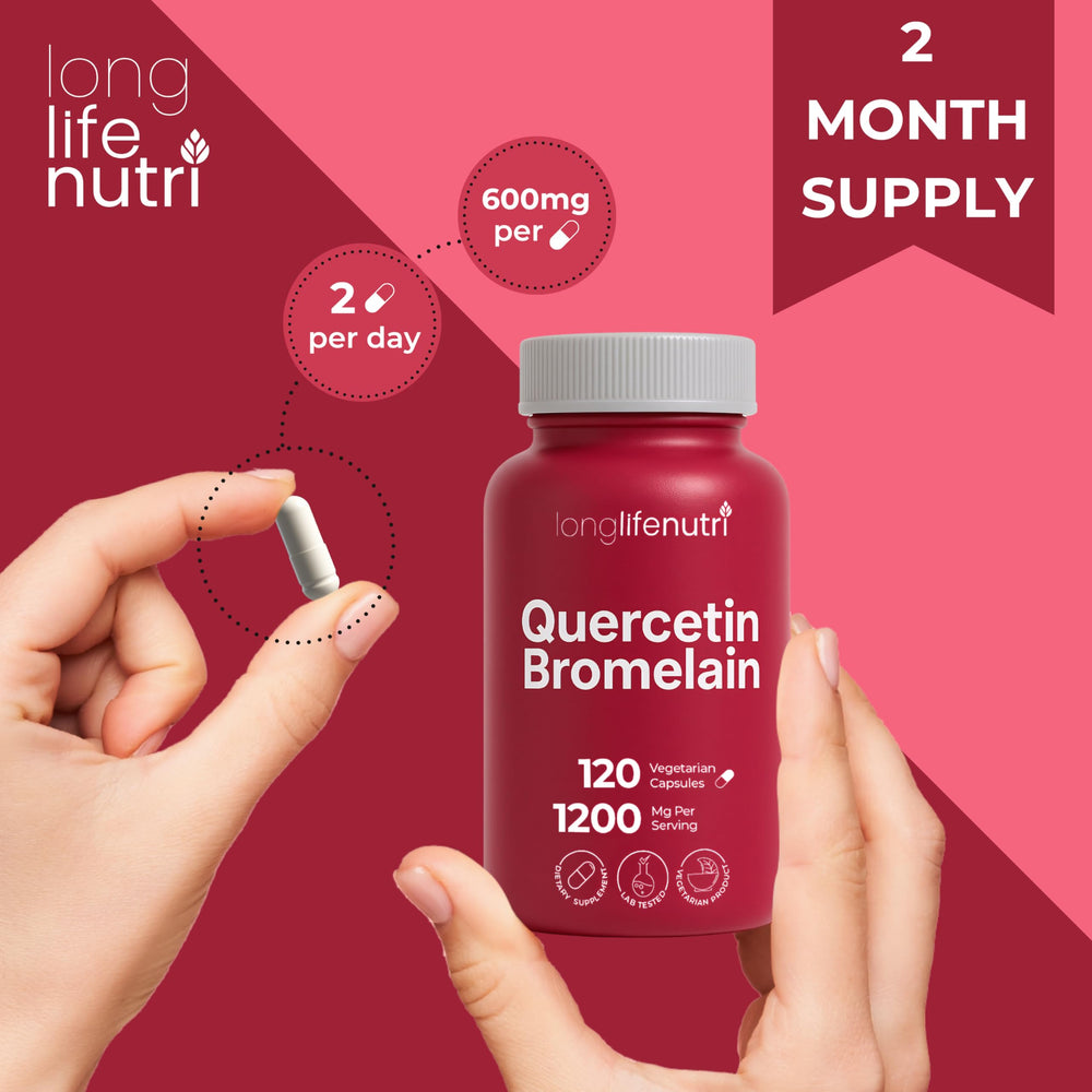 USA-made GMP-certified emblem on LongLifeNutri Quercetin Bromelain package