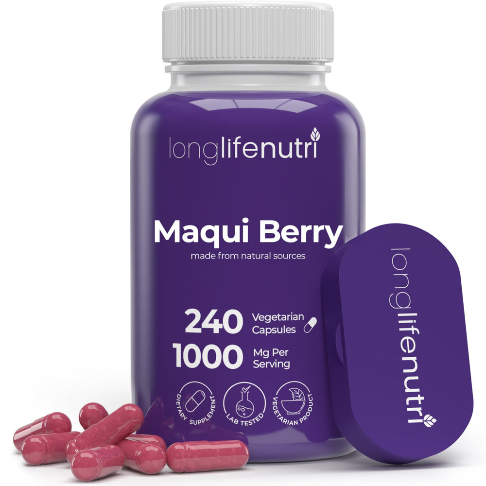 LongLifeNutri Maqui Berry bottle with 240 capsules for a four-month antioxidant routine.