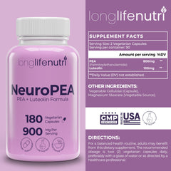Closeup of LongLifeNutri NeuroPEA capsules highlighting micronized texture