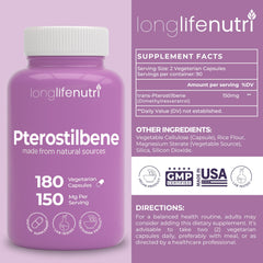 LongLifeNutri Pterostilbene capsules close-up for easy, smooth swallowing