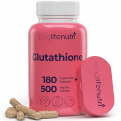 LongLifeNutri Reduced Glutathione 500mg bottle for daily support