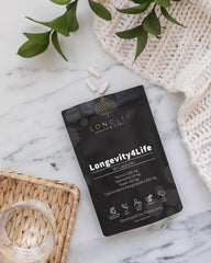 Longevity4Life packaging on a clean surface for straightforward online shopping.