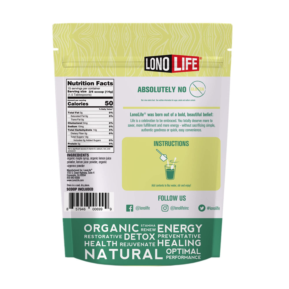 LonoLife organic maple syrup and lemon juice components highlighting natural flavor