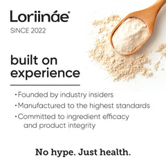 Third-party testing stamp on Loriináe Vitamin C bottle for safety.
