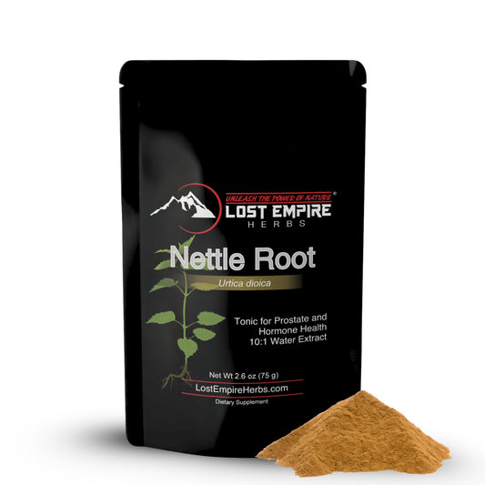Lost Empire Herbs nettle root bottle showing urinary support potential.