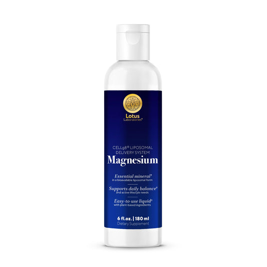 Lotus Laboratories liposomal magnesium bottle pour shows high absorption and daily dosing convenience.