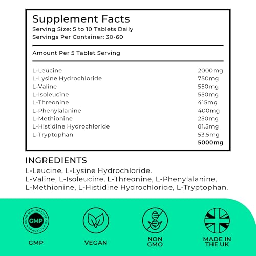 Love Life Supplements essential amino acids tablets closeup, 9 EAAs plus BCAAs for recovery.