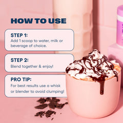 Love Sweat Fitness Sleep Boost chocolate scoop highlights flavor during night ritual.