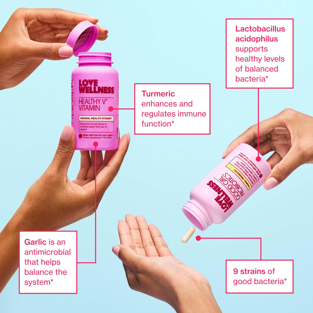 Closeup of Healthy V Vitamin tablet highlighting Candida balance support