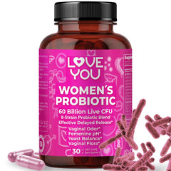 Love You Womens Probiotic bottle with pour promotes convenient daily gut support.