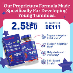 LOVEBUG Kids Probiotic Gummies strawberry-flavored close-up supports daily digestion.