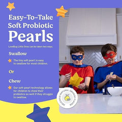 LoveBug Kids Probiotics with fiber-enriched formula for gut balance.