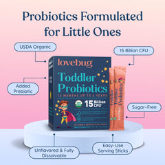 LOVEBUG prebiotic fiber blend supports daily gut comfort for ages 1-4.