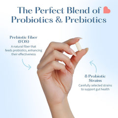 LOVEBUG Skinny capsules close-up showing 10B CFU probiotic strains.
