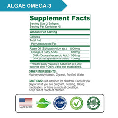 Carrageen-free label on Lovita Algae Omega-3 bottle emphasizes clean ingredients