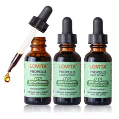 LOVITA Bee Propolis bottle with dropper highlighting 5:1 resin extract for daily immune support