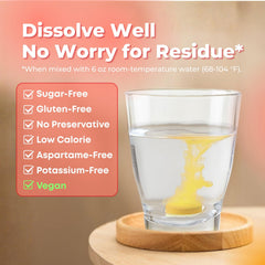 Effervescent tablet dissolving in water for a refreshing passion fruit flavor.