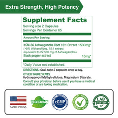 Lovita KSM-66 Ashwagandha bottle side highlighting energy potential