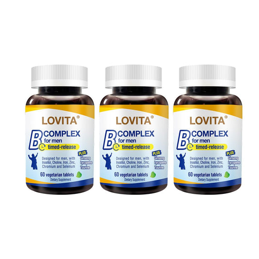 Lovita Men's 8-Hour B Complex bottle front showing daily support potential.
