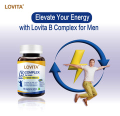 Close-up of Lovita B Complex vegetarian tablets for daily use.