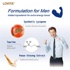 Lovita packaging box showing 60 tablets per bottle and pack of three.