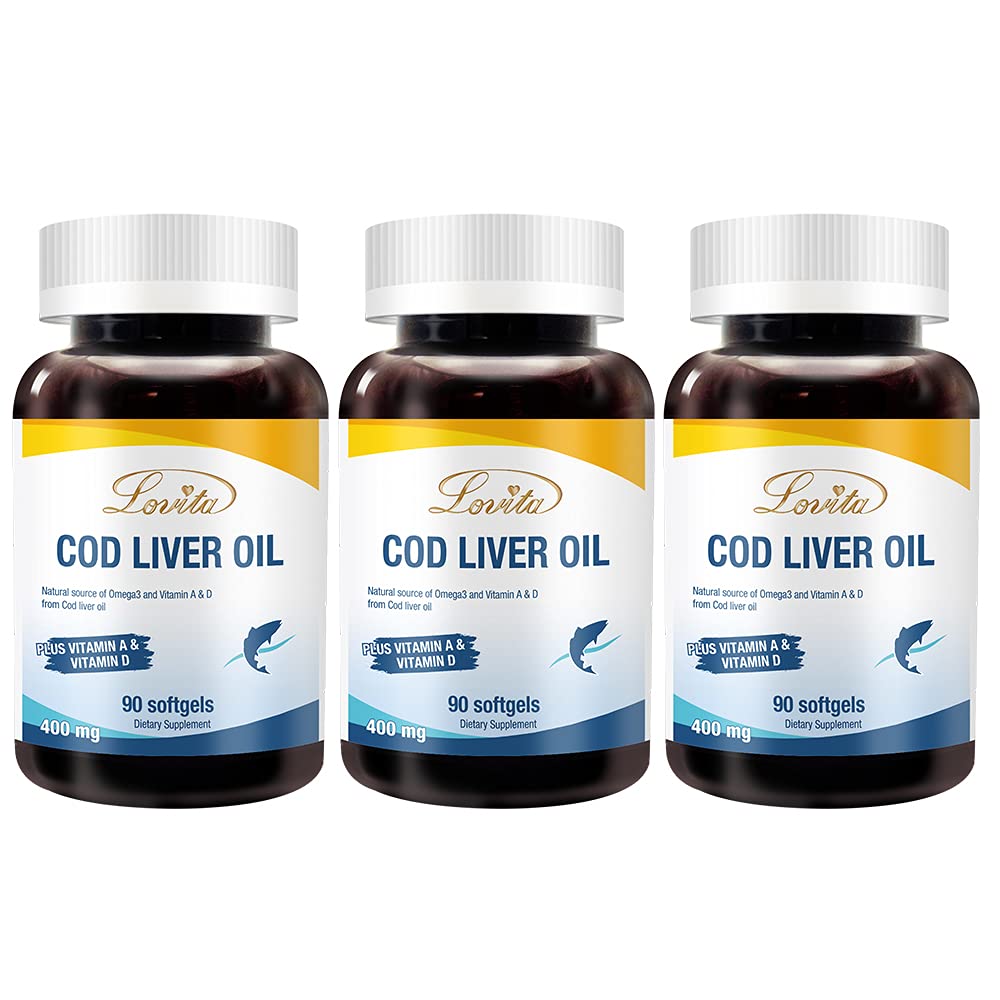 Lovita Norwegian Cod Liver Oil bottle highlights Arctic origin and omega-3 benefits.