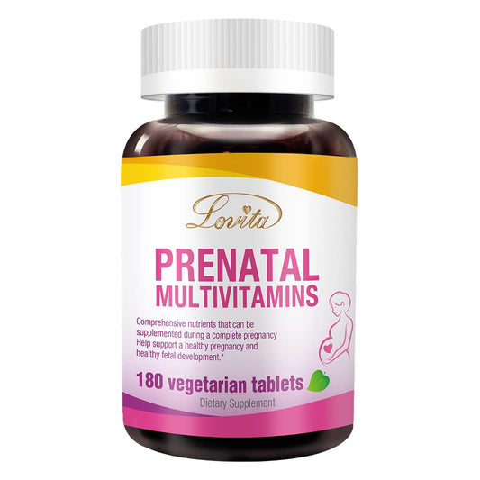Lovita Prenatal bottle closeup demonstrates easy daily nutrition for mom-to-be.