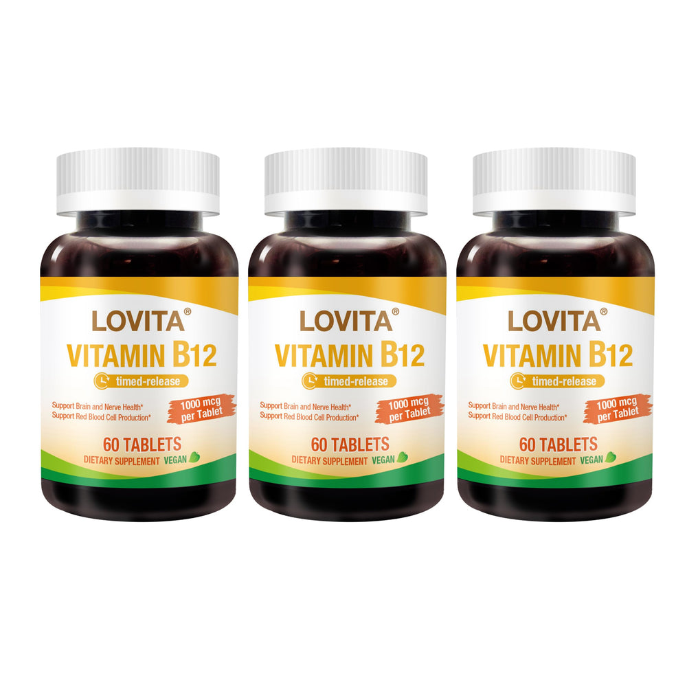 Lovita sustained-release B12 tablet delivering long-lasting energy support.