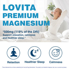 Lovita Triple Magnesium label with vegan, gluten-free assurances and ingredients.