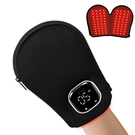 LOVTRAVEL 660nm red light glove top-view showing full hand coverage for therapy