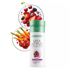 LR Health & Beauty Vita Active Red Fruit Drink packaging shown in lifestyle setting.
