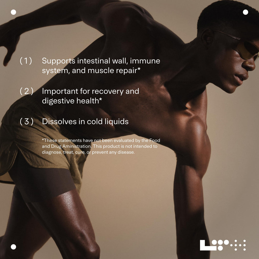 NSF-certified vegan badge on LTH Repair L-Glutamine packaging