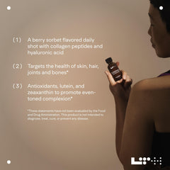 Glass with LTH Rewind Collagen Elixir beside ice, suggesting quick daily intake