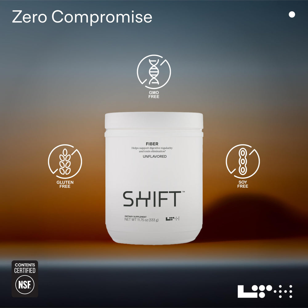LTH Shift prebiotic plant fibers highlighted in powder form.