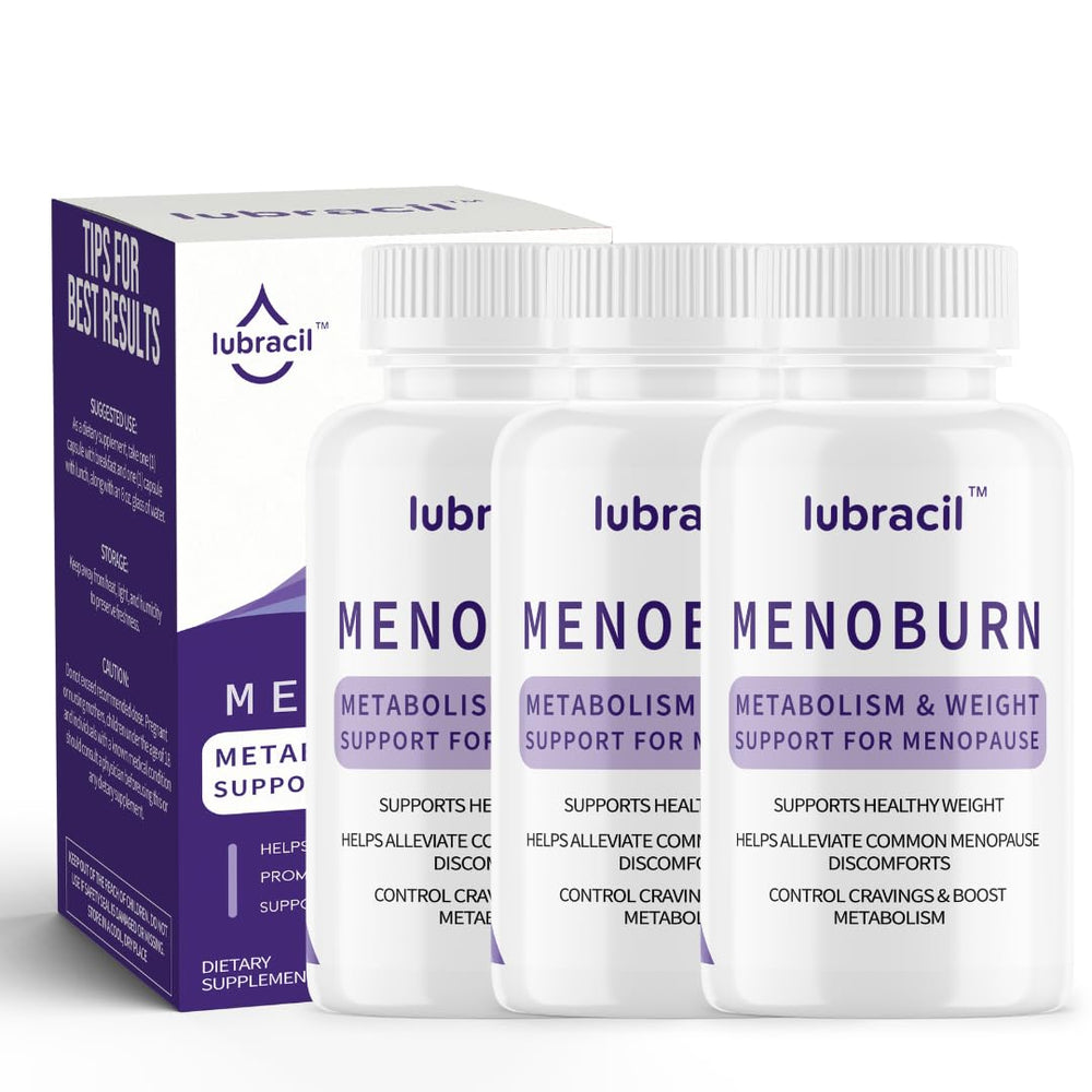 Lubracil Menoburn bottle-front view with 60 capsules for menopause support