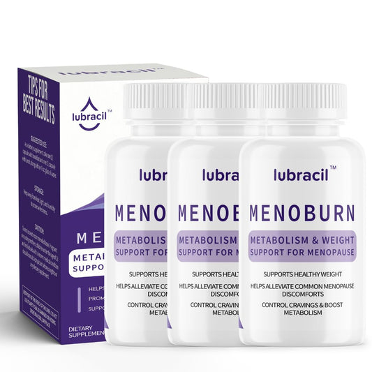 Lubracil Menoburn bottle-front view with 60 capsules for menopause support