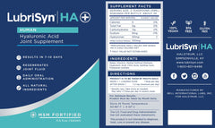 Close-up of Lubrisyn HA with MSM label highlighting vegan formula.