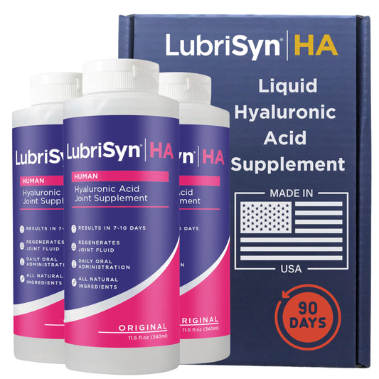 LubrisynHA original three-pack bottles for daily joint support.