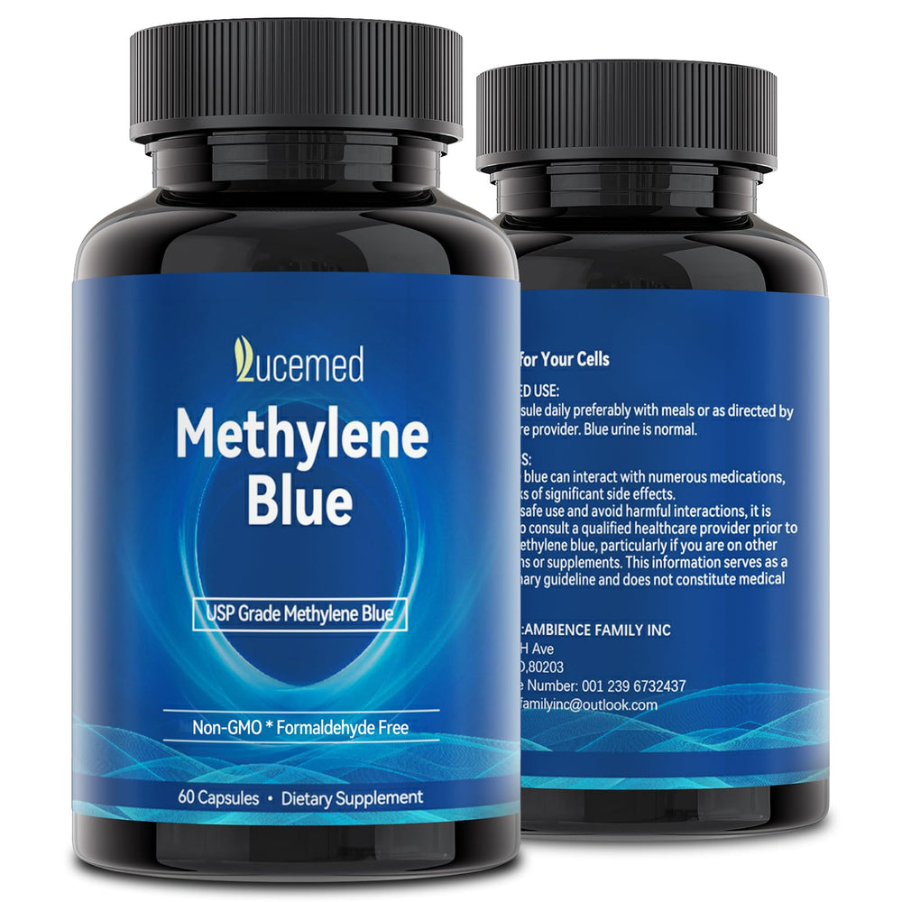 Lucemed Methylene Blue dark bottle protecting capsules from light