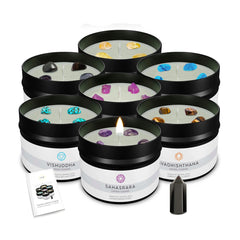 Lucir Store Healing Chakra candle with amethyst for crown chakra balance and serenity.