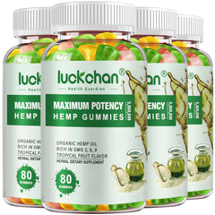 LUCKCHAN Hemp Gummies high potency bottle closeup supports sleep-friendly routine