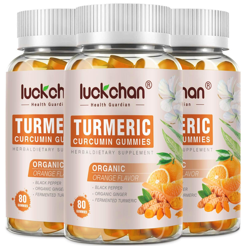 LUCKCHAN Turmeric Curcumin Gummies bottle front for easy daily wellness.
