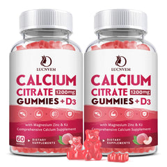 LUCNVEM calcium citrate gummies bottle front in peach flavor for daily bone support