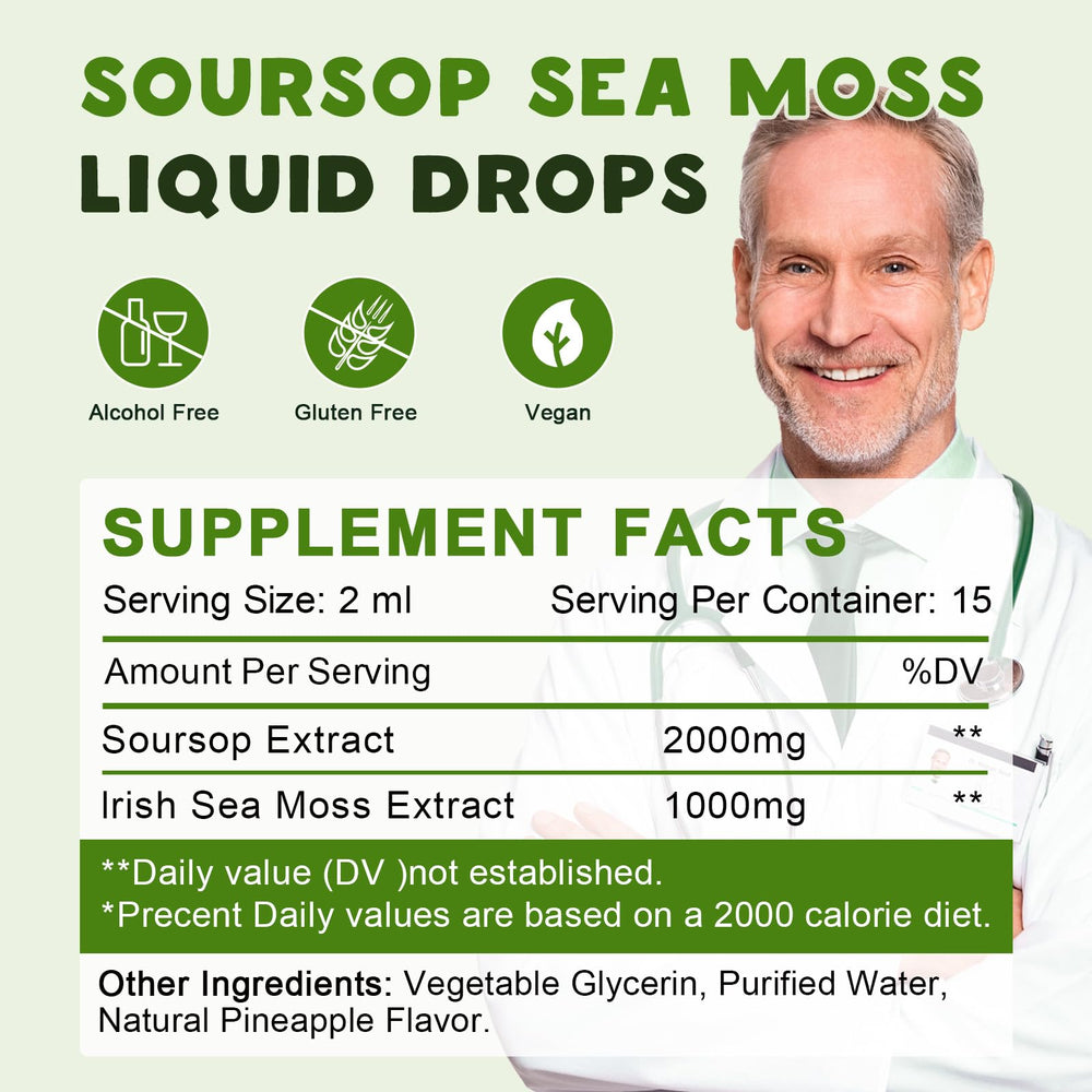 LUCNVEM immune-support bottle blends sea moss and soursop for daily wellness.