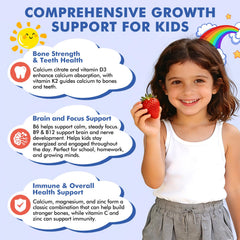 LUCNVEM Kids Gummies strawberry flavor closeup shows easy daily dosing.